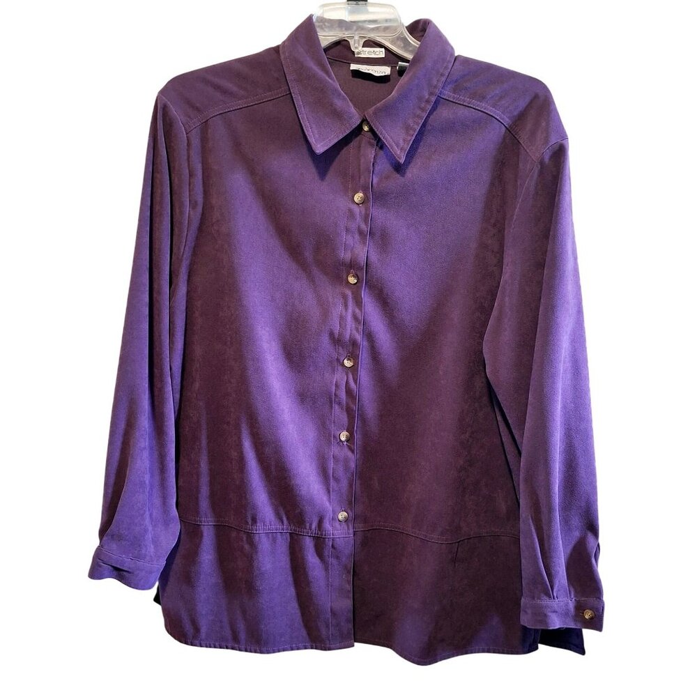 Vintage Aparenza Stretch Button-Up Purple Blouse 2X Polyester & Spandex Womens L